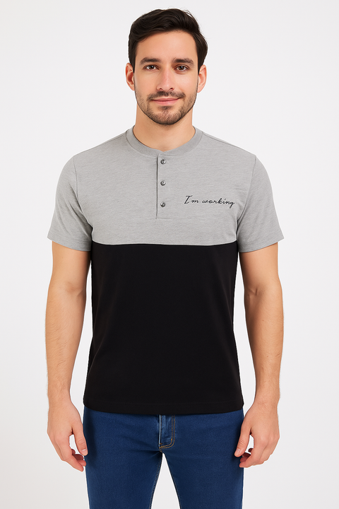 Playera Cuello Redondo Gris / Negro (12732)