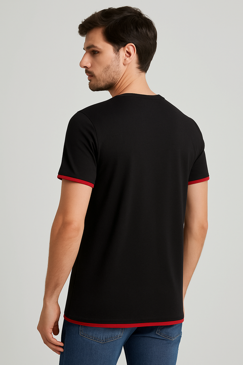 Playera Cuello Redondo Negro/ Rojo (12735)