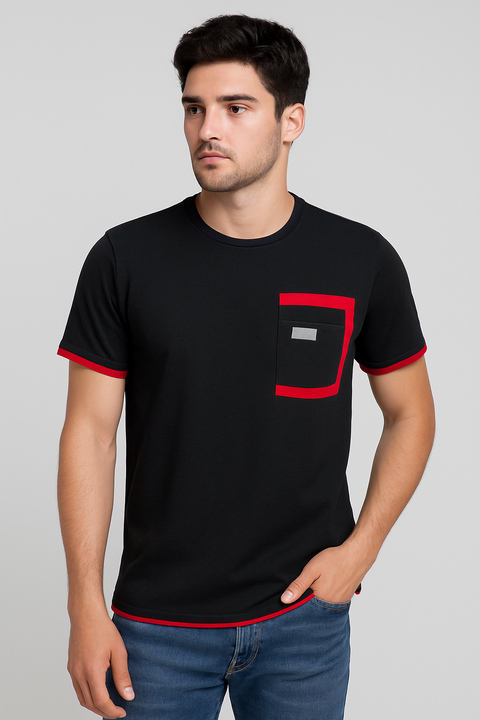Playera Cuello Redondo Negro/ Rojo (12735)