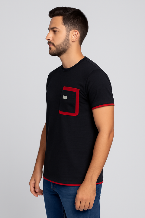 Playera Cuello Redondo Negro/ Rojo (12735)
