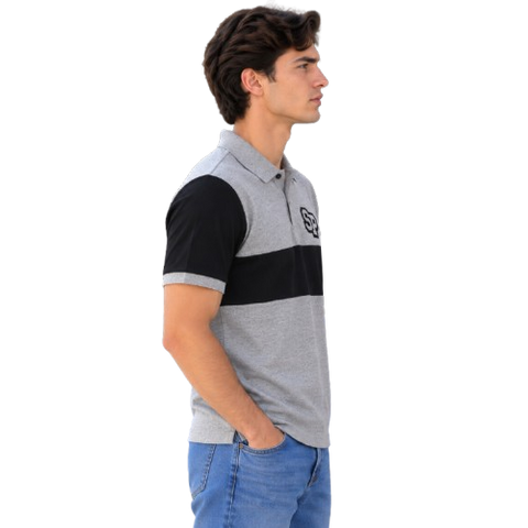 Playera Polo Jaspe Color Block "SP" - Gris Jaspe / Negro( 12863)