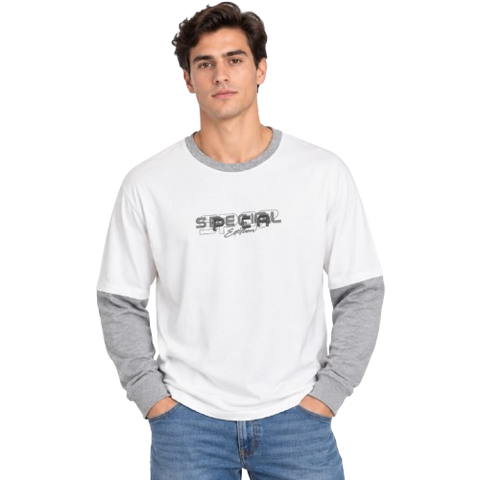Playera Doble Manga "SPECIAL Edition" - Blanco / Gris Jaspe (20886)