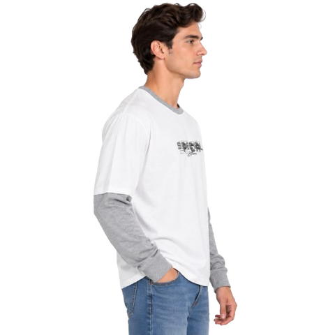 Playera Doble Manga "SPECIAL Edition" - Blanco / Gris Jaspe (20886)