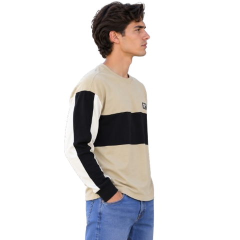 Playera Manga Larga Color Block "SP" - Khaki / Hueso / Negro(20888)