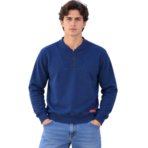 Sudadera Cuello Falso con Cierre Medio y Panel Texturizado - Azul Marino (30861)