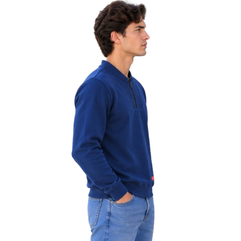Sudadera Cuello Falso con Cierre Medio y Panel Texturizado - Azul Marino (30861)