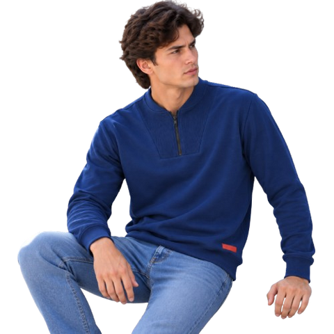 Sudadera Cuello Falso con Cierre Medio y Panel Texturizado - Azul Marino (30861)