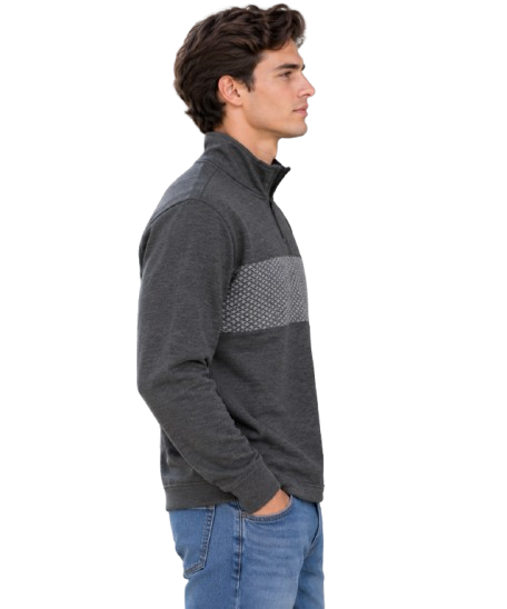 Sudadera Cuello Alto con Medio Cierre y Franja Texturizada - Gris Jaspe Oscuro (31054)