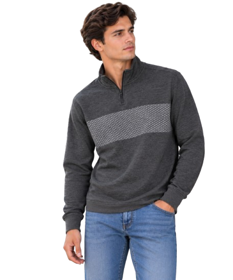 Sudadera Cuello Alto con Medio Cierre y Franja Texturizada - Gris Jaspe Oscuro (31054)