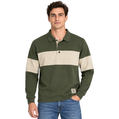 Sudadera Polo Rugbi Color Block - Verde Militar / Khaki (31060)