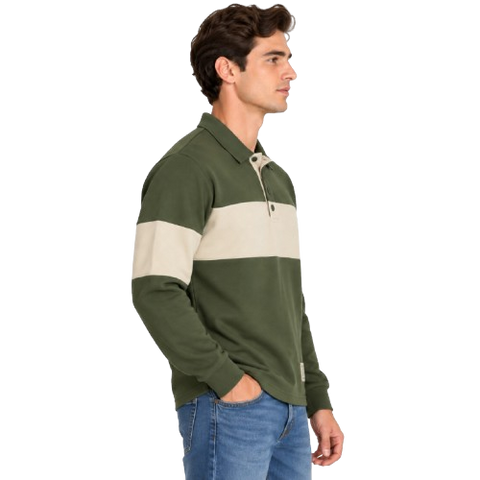 Sudadera Polo Rugbi Color Block - Verde Militar / Khaki (31060)