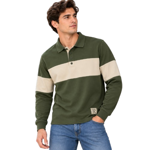 Sudadera Polo Rugbi Color Block - Verde Militar / Khaki (31060)