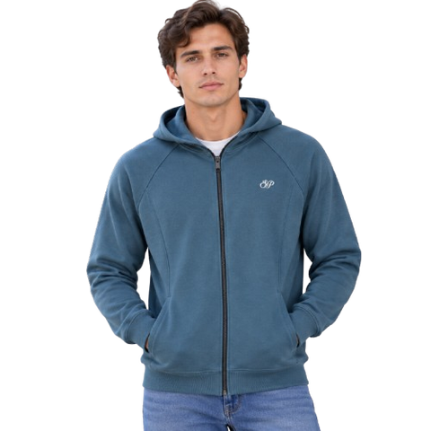 Sudadera con Capucha y Cierre Completo "S&P" - Azul Pizarra / Hueso (31068)