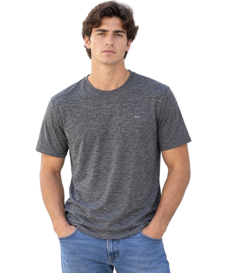 Playera Cuello Redondo en Tela Jaspe - Gris Jaspe Oscuro (40045)
