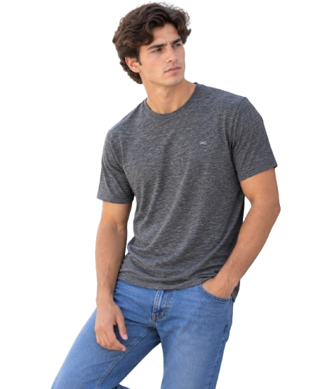 Playera Cuello Redondo en Tela Jaspe - Gris Jaspe Oscuro (40045)