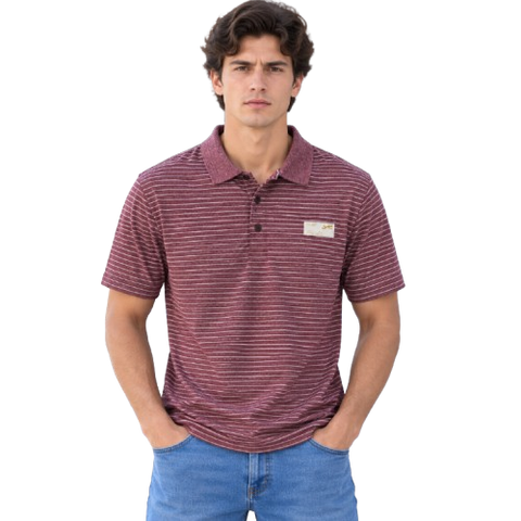 Playera Polo a Rayas con Parche Frontal - Rojo Vino / Jaspe(40055)