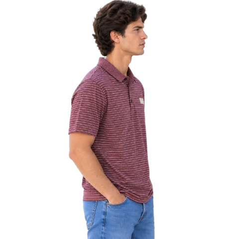 Playera Polo a Rayas con Parche Frontal - Rojo Vino / Jaspe(40055)