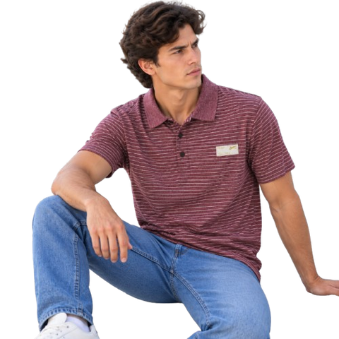 Playera Polo a Rayas con Parche Frontal - Rojo Vino / Jaspe(40055)