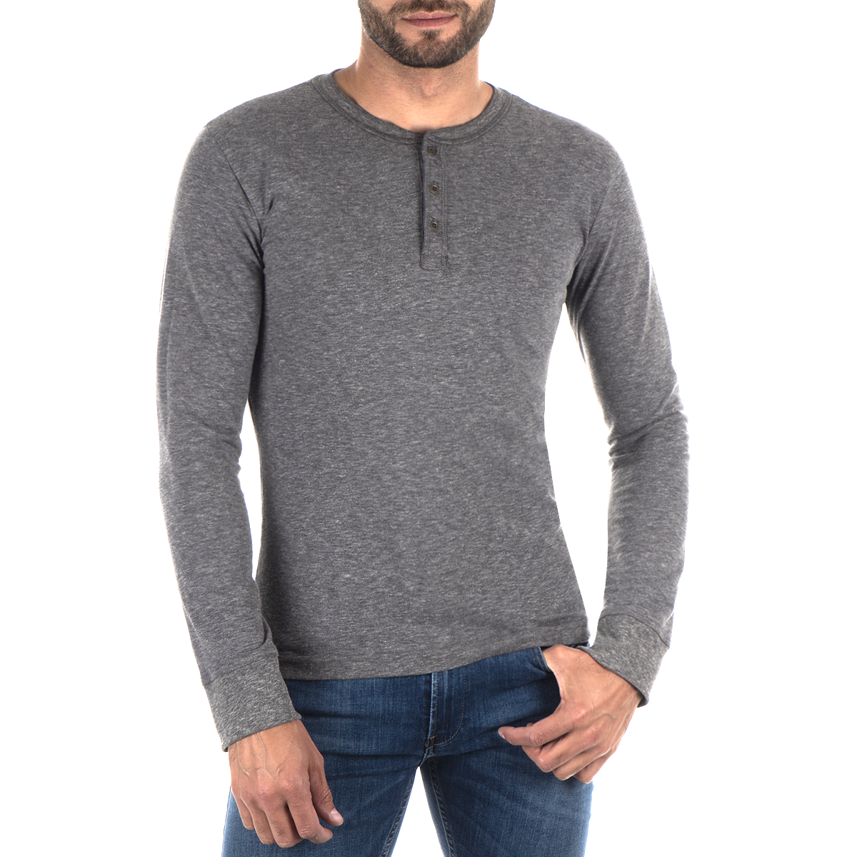 Playera Henley Slim Fit Manga Larga 20456 silverplatestore